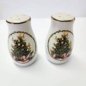 Kurt Adler Porcelain Salt and Pepper Shakers with Christmas Tree